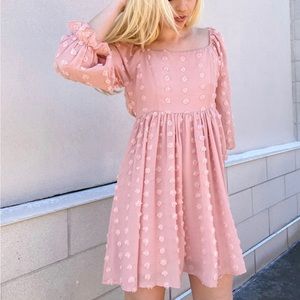 NWT MainStrip Boutique Blush Pink Baby Doll Dress Swiss Dot Dress Size Medium